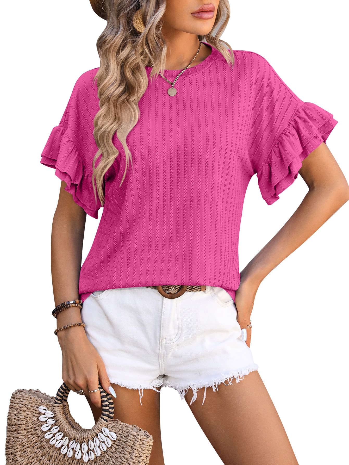 Remera de cuello redondo con mangas plisadas