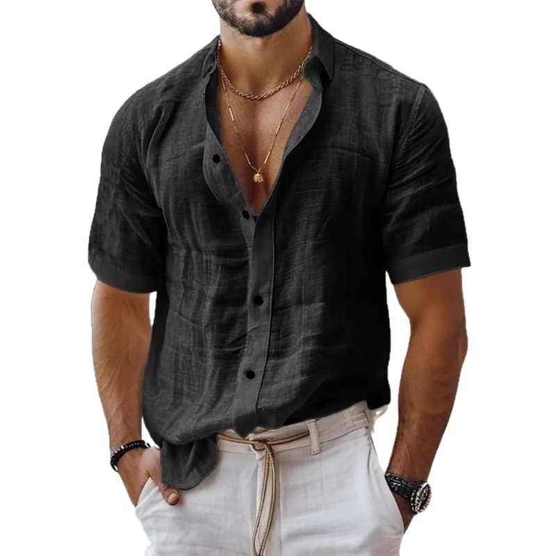 Camisa de manga corta estilo solapa para hombre
