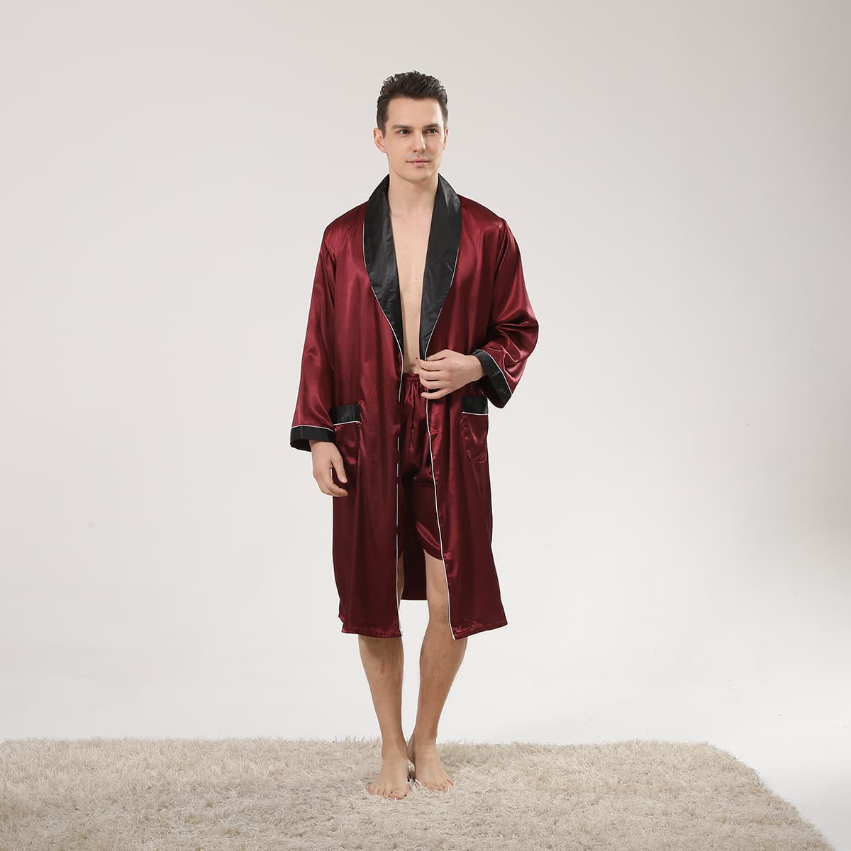 Conjunto de pijama de seda artificial para hombre