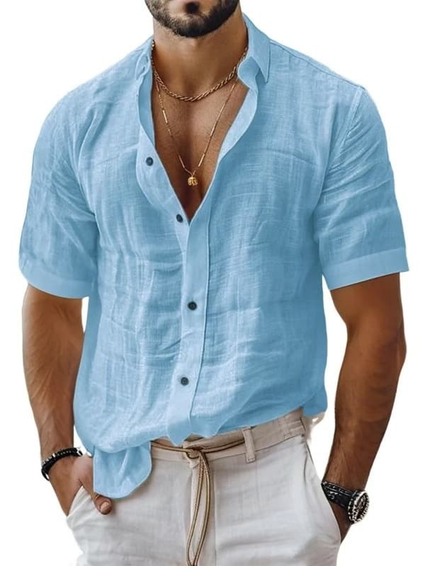 Camisa de manga corta estilo solapa para hombre