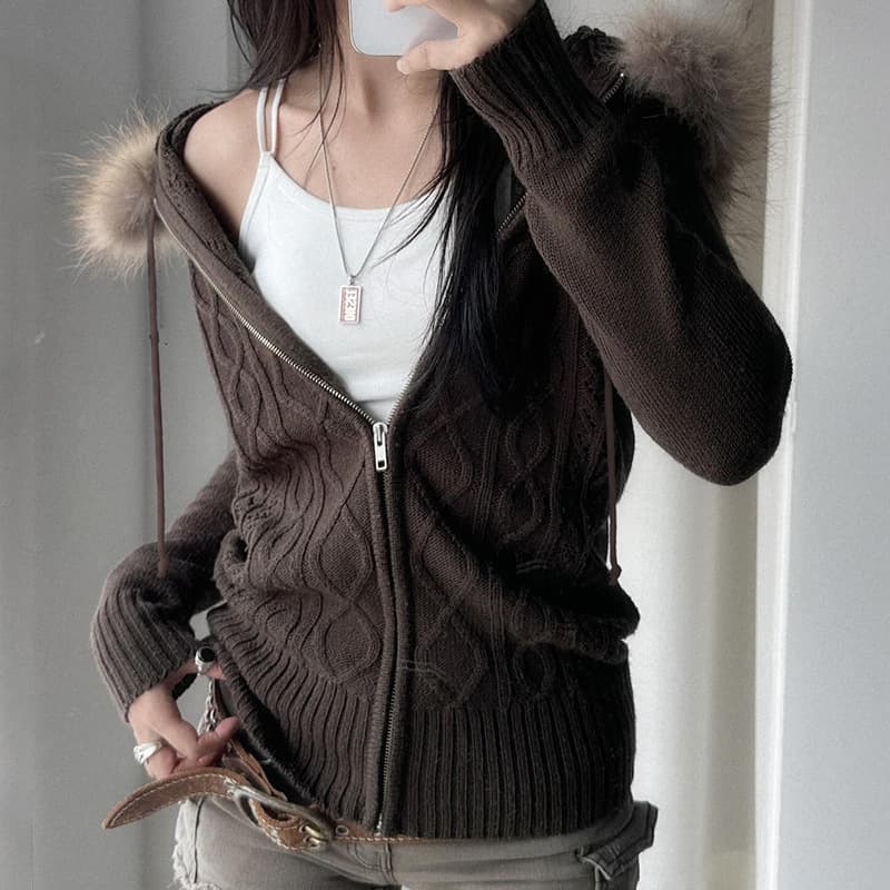Cardigan retro con cremallera, ajuste slim