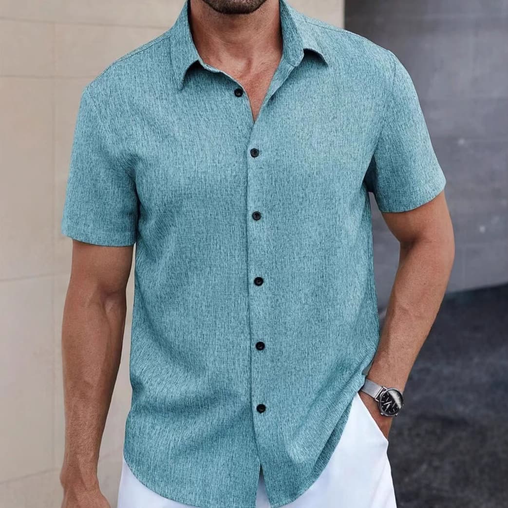 Camisa casual de lino hombre manga corta solapa
