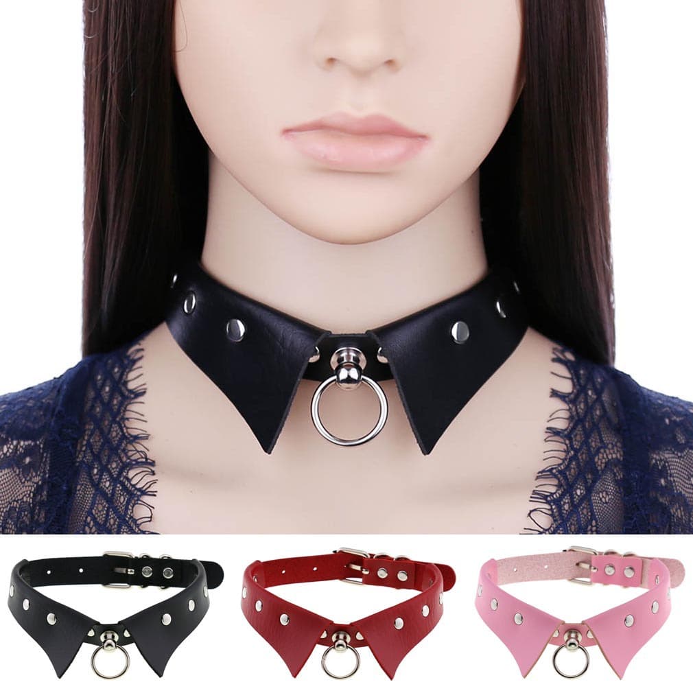Collar tipo choker punk de cuero, ajustable 31-43cm