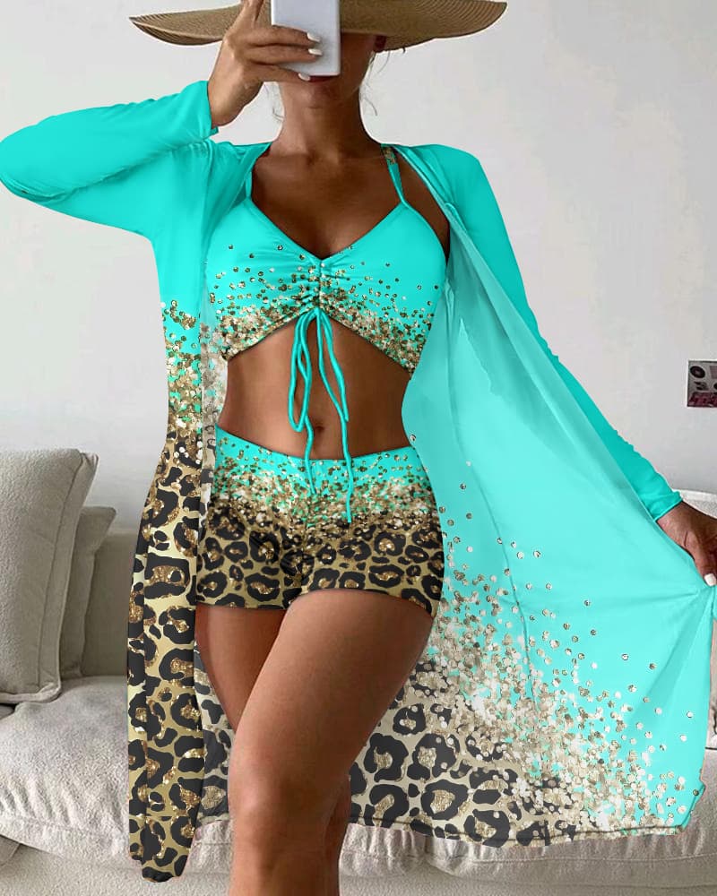 Conjunto de tres piezas con estampado para traje de baño