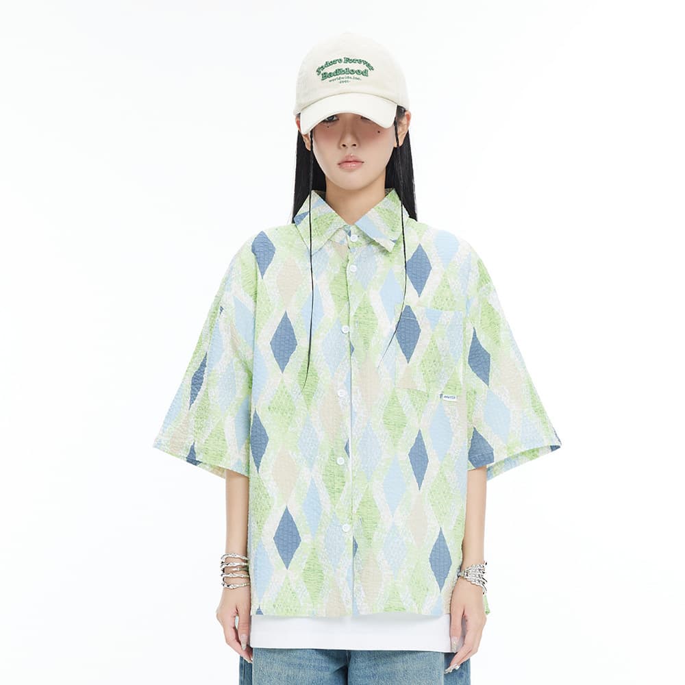 Camisa a cuadros de algodón suelta manga corta