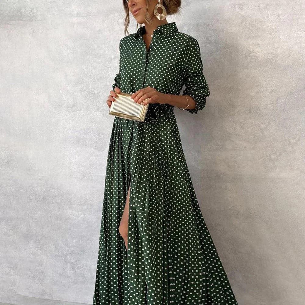 Vestido con lunares, silueta A y cintura elástica
