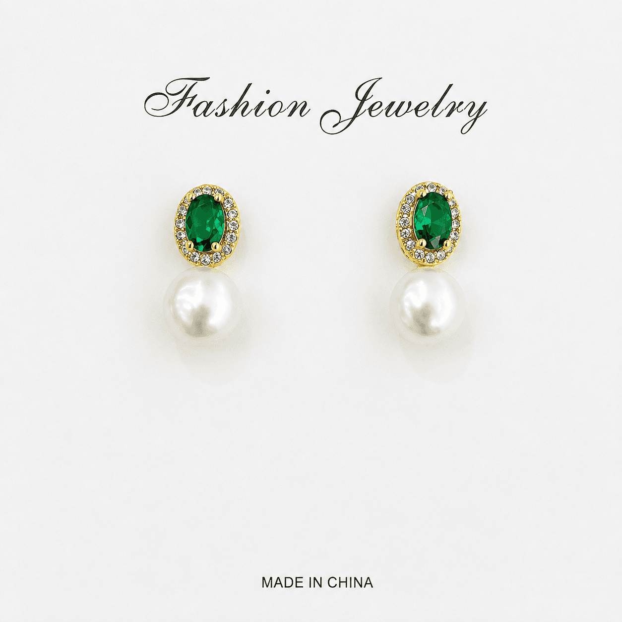 Aretes de circón esmeralda con perla vintage