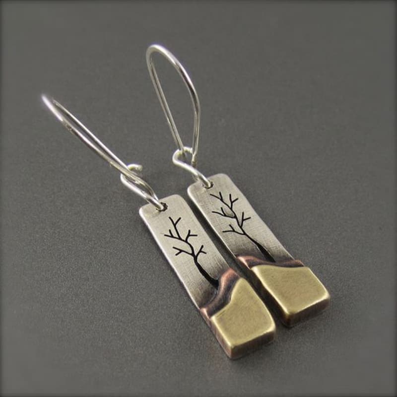 Aretes colgante árbol de la suerte estilo retro