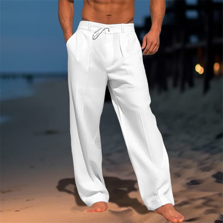 Pantalones casuales de pierna ancha con cordón y bolsillos
