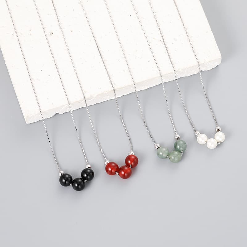 Collar de plata 925 con ágata roja, perla y jade hetiano para mujeres