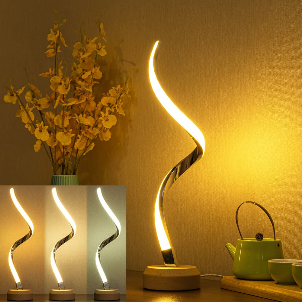 Lámpara de mesa LED espiral regulable con diseño moderno