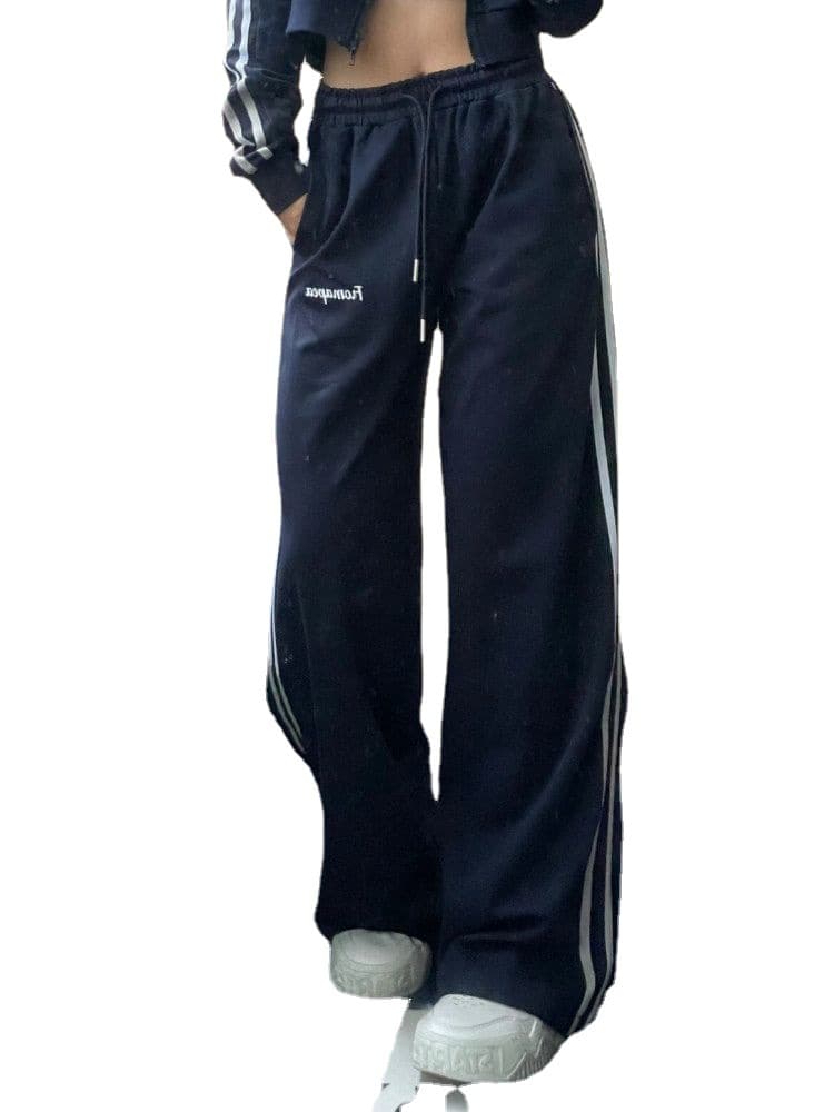 Pantalones casual rayas hip-hop vintage cintura alta