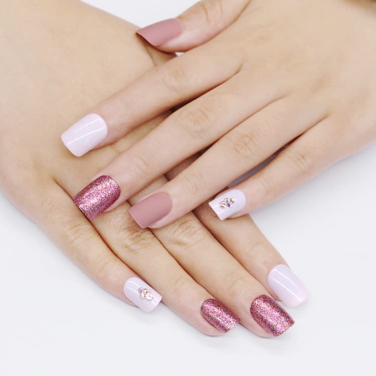 Uñas postizas metalizadas nude mate, 24 piezas