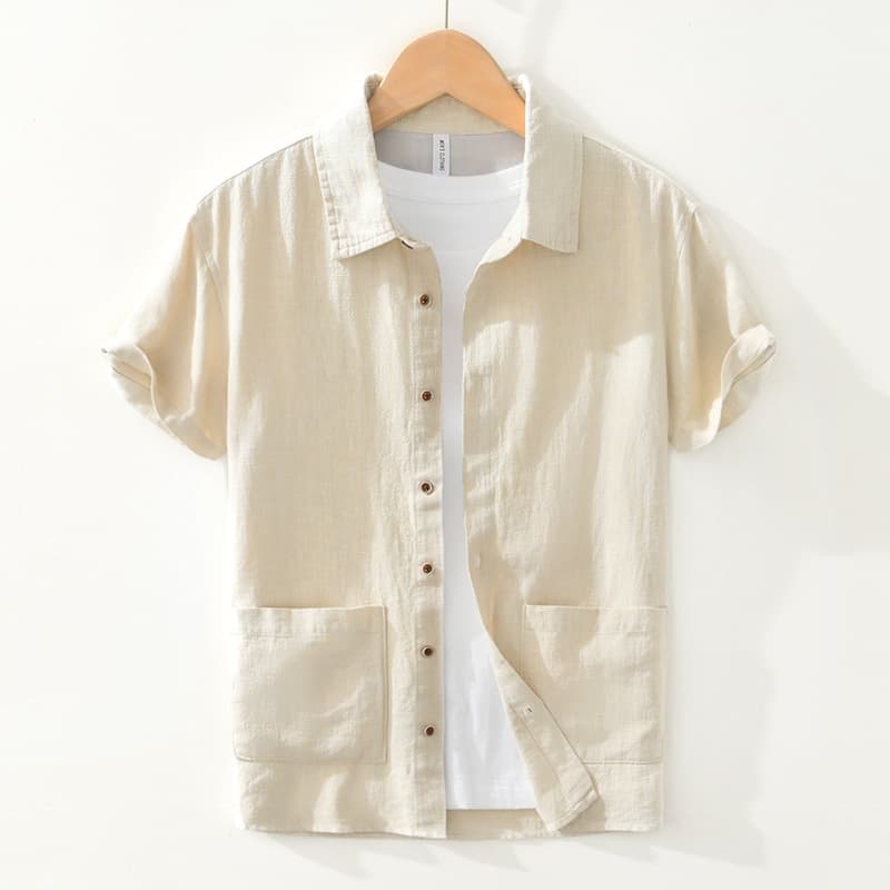 Camisa transpirable de algodón y lino con solapa