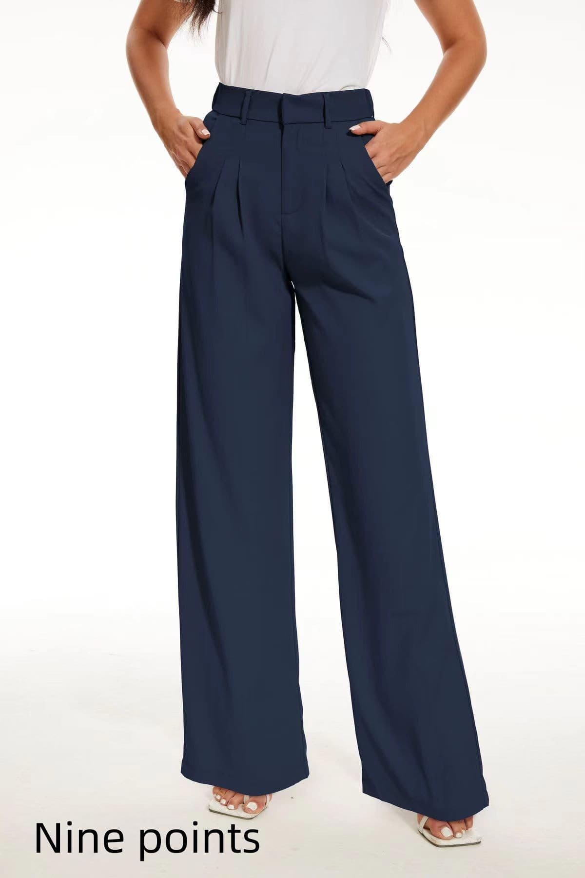 Pantalones casuales de tiro alto con bolsillos