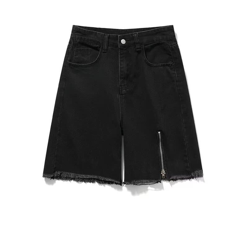 Shorts de denim negro con cierre