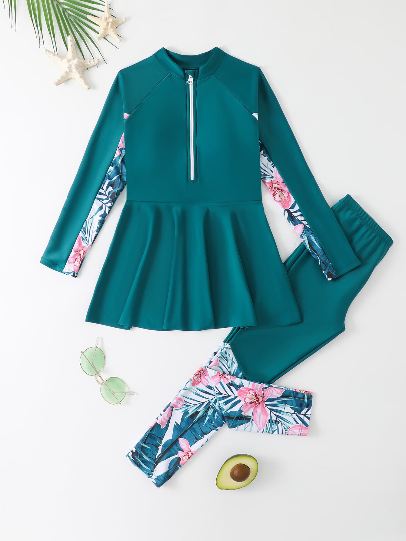 Traje de baño de dos piezas largo y conservador para niñas