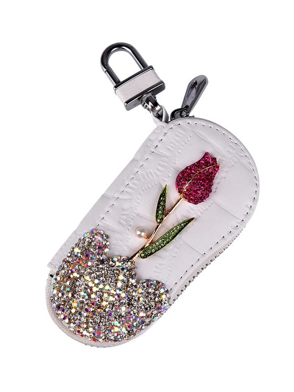 Funda llave auto con diamantes y rosas