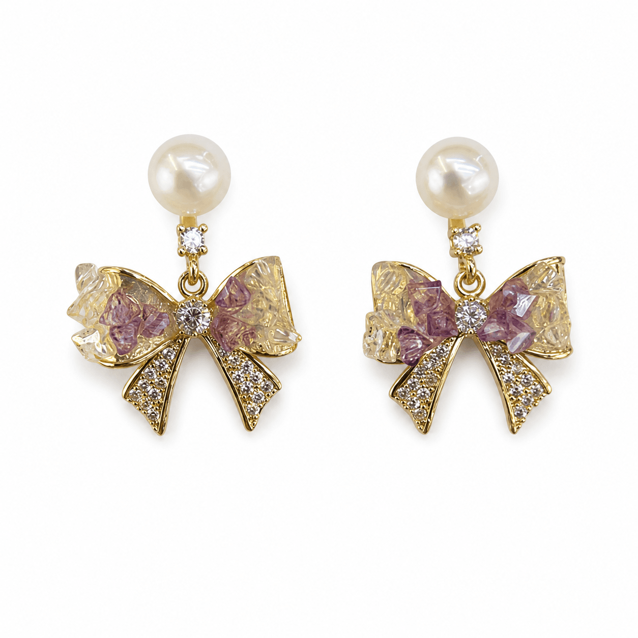 Aretes de lazo con perla y cristales