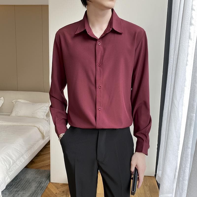Camisa de negocios manga larga ajustada para hombre