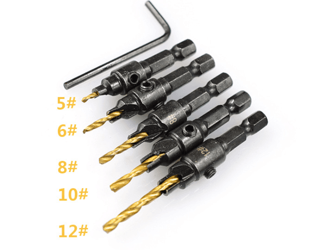 Set de 5 brocas avellanadora de madera con titanio