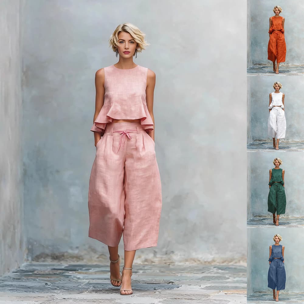 Conjunto de blusa y pantalón rizado verano para mujer