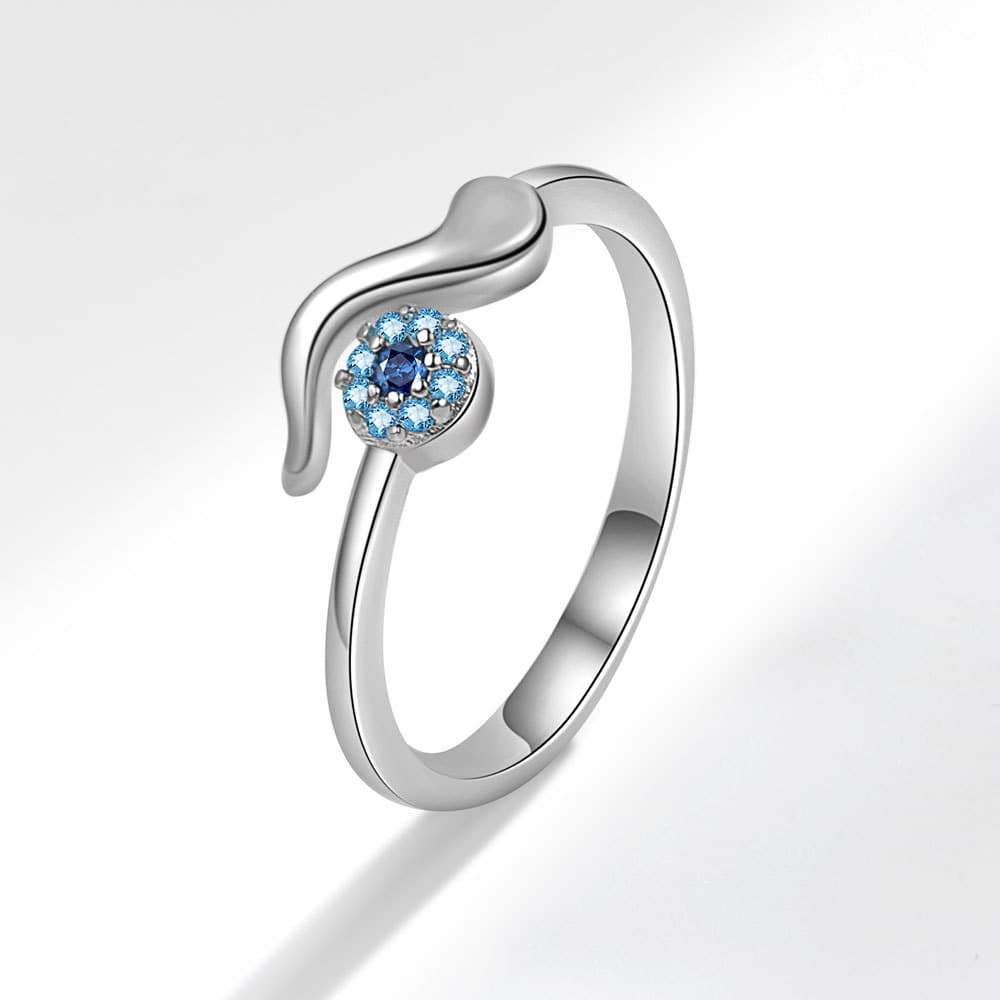 Anillo abierto de circón azul con ojo del diablo