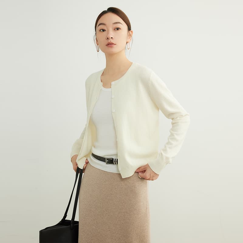 Cardigan de punto para mujer, cuello redondo manga larga