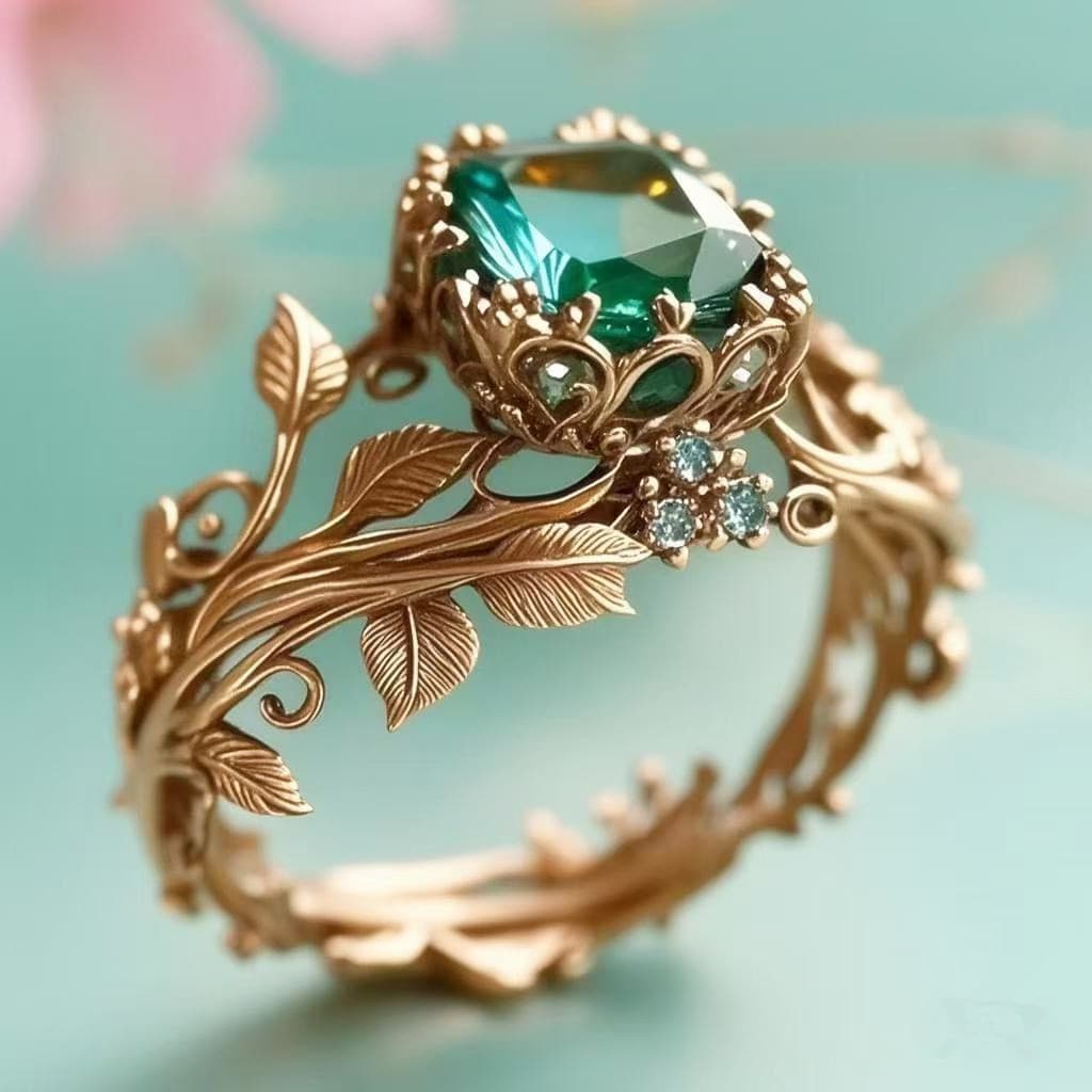 Anillo tótem vintage con cristal verde incrustado