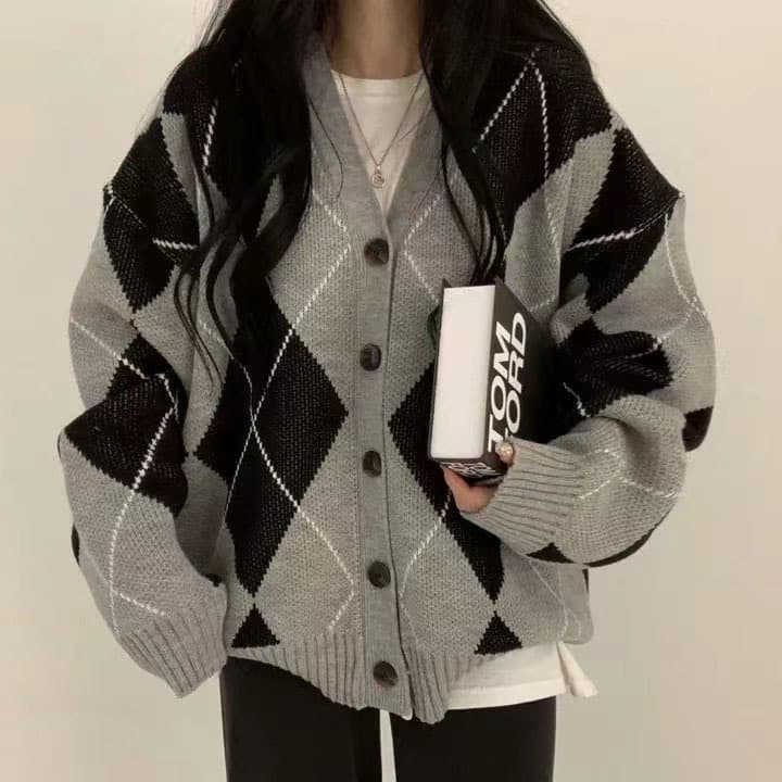 Cardigan cuello V contraste estilo colegio