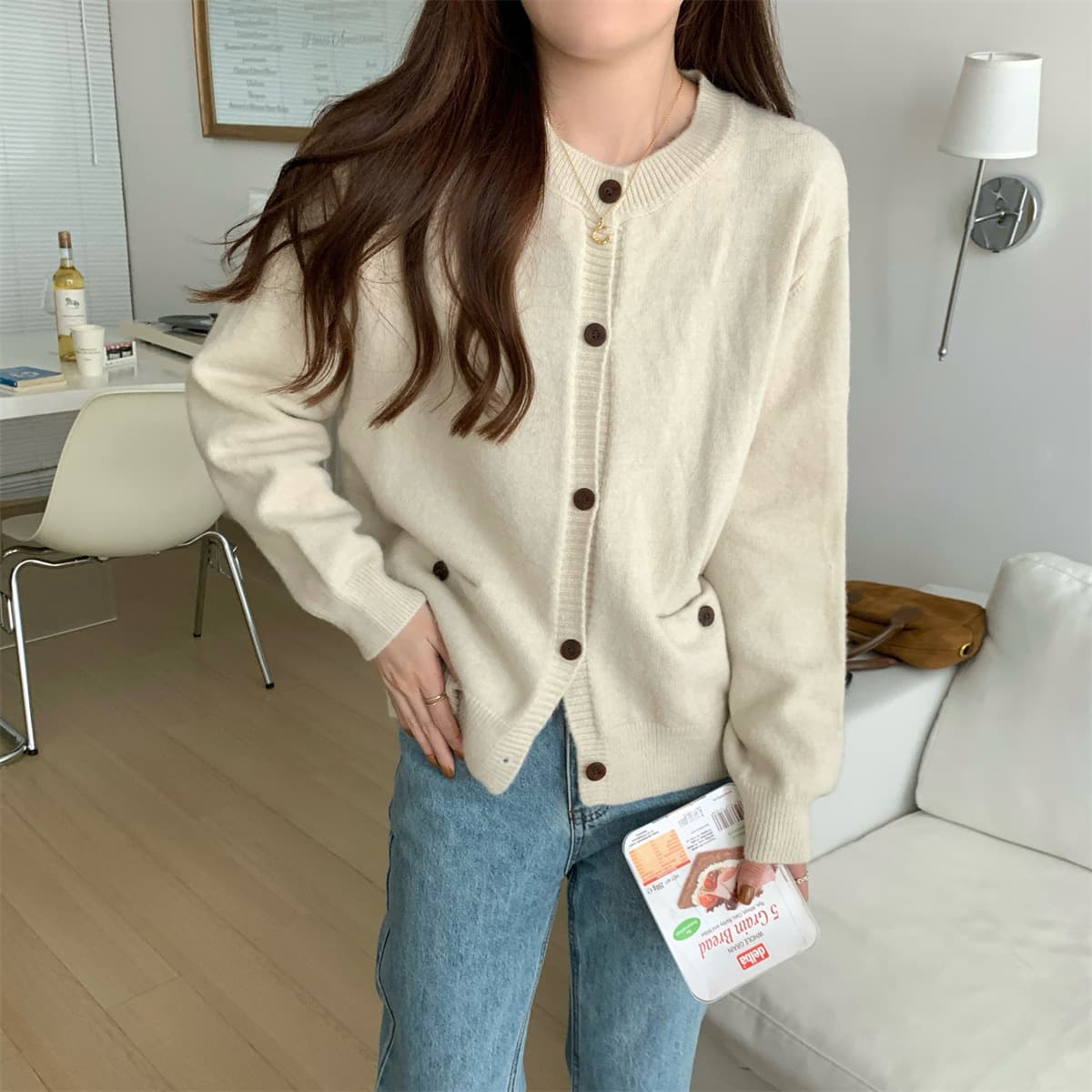 Cardigan tejido manga larga holgado para mujer