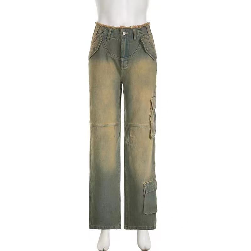Pantalones vaqueros retro de talle bajo desgastados