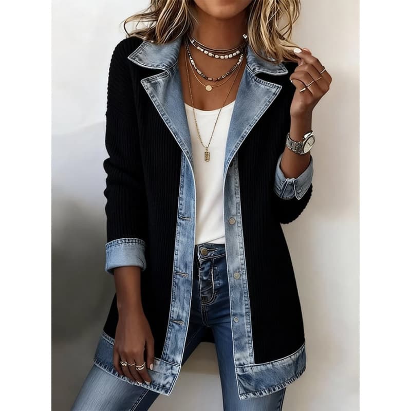 Chaqueta de patchwork denim para mujer con botones
