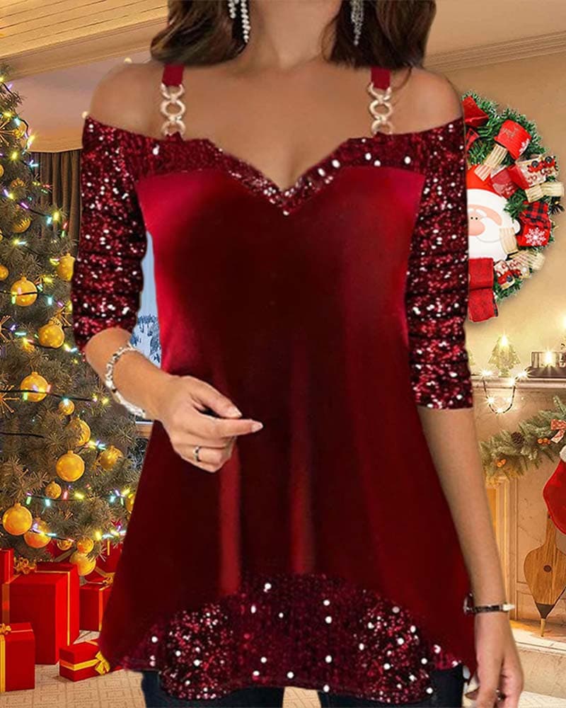 Top tipo tirante con lentejuelas y detalle de ante