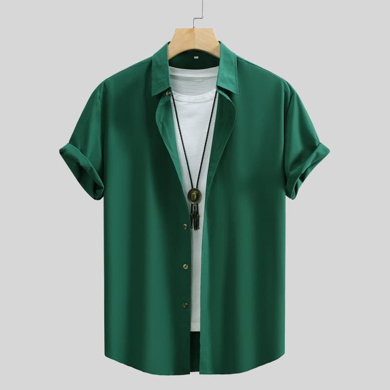 Camisa de hombre manga corta color sólido para verano