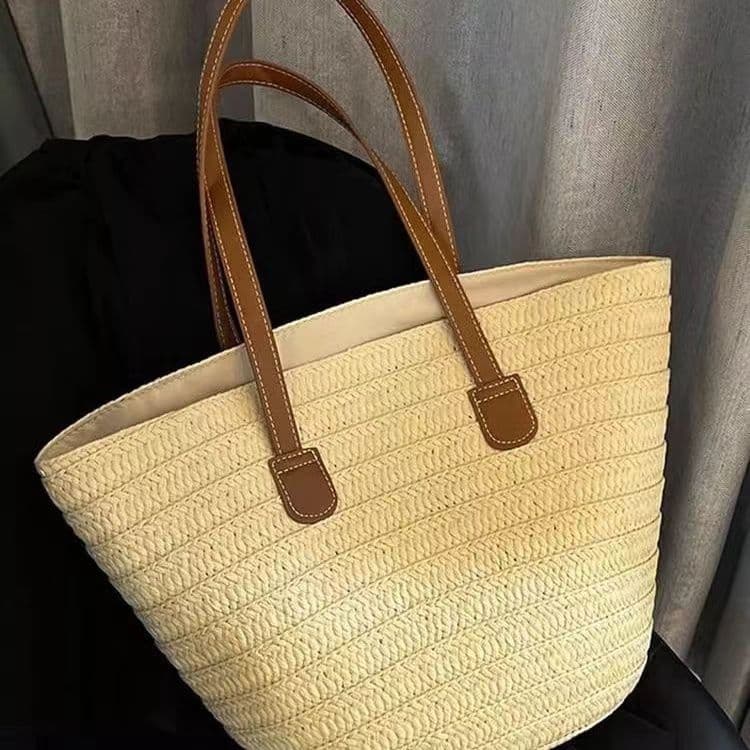 Bolsa de paja tipo canasta para playa con gran capacidad