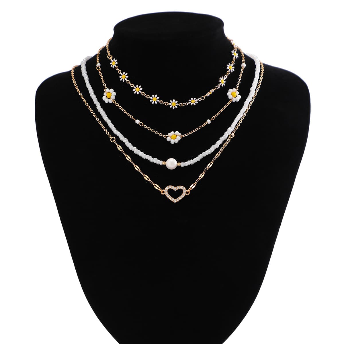 Collar de perla y margarita para mujer