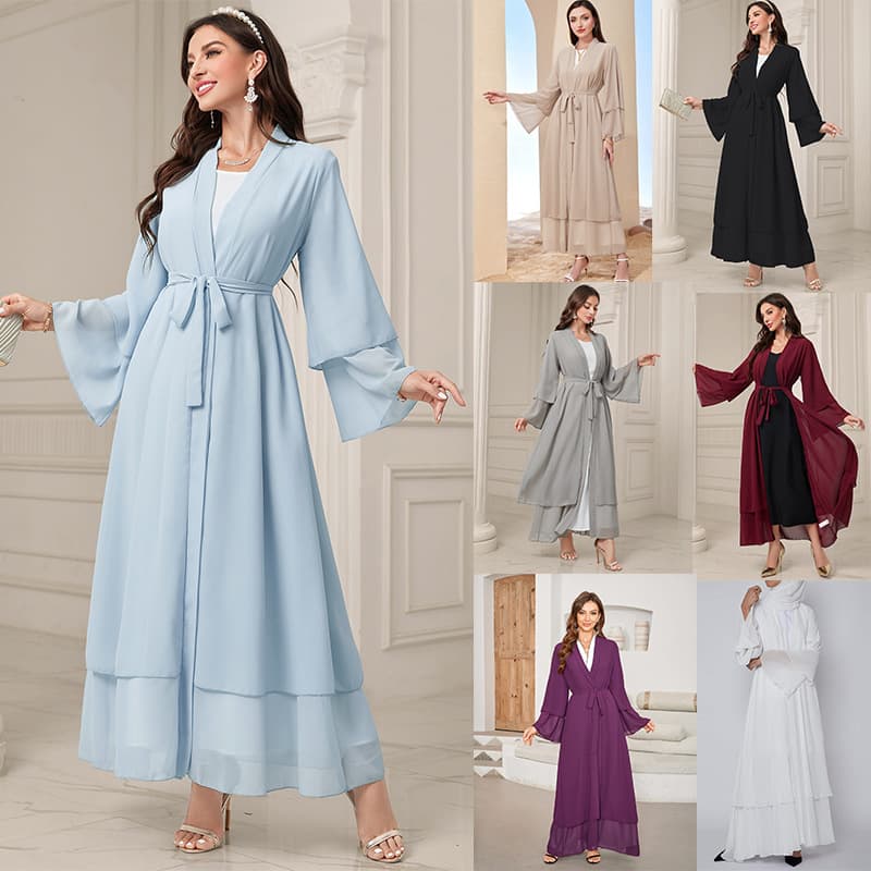 Túnica de gasa de talla grande con color sólido estilo medio oriente