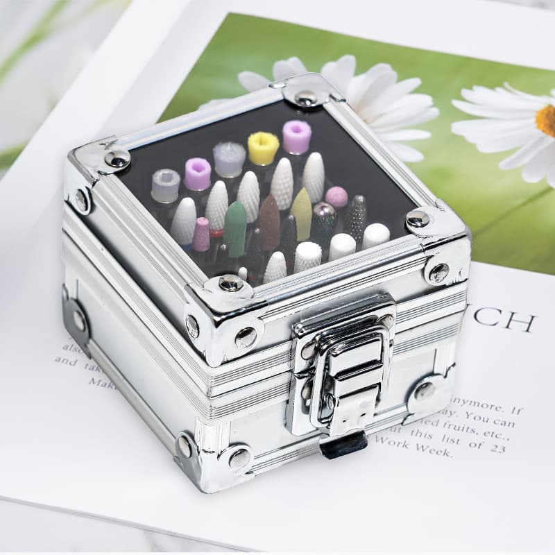 Caja de almacenamiento para brocas de uñas en acero inoxidable