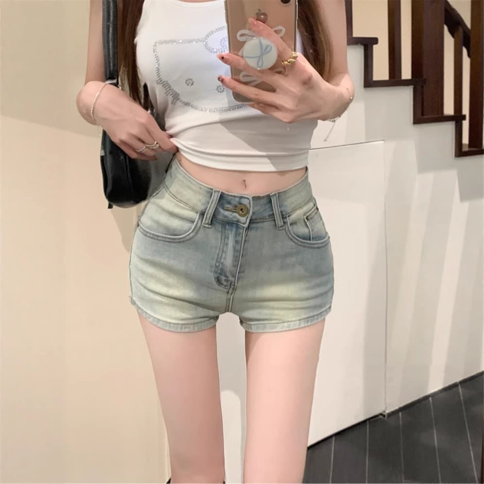 Shorts de denim ajustados de cintura alta para mujer