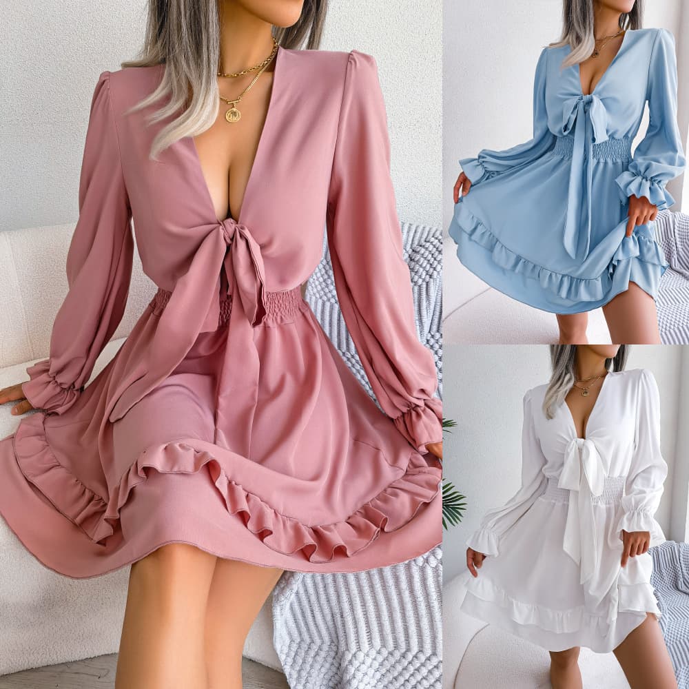Vestido de verano corte A con escote en V para mujer
