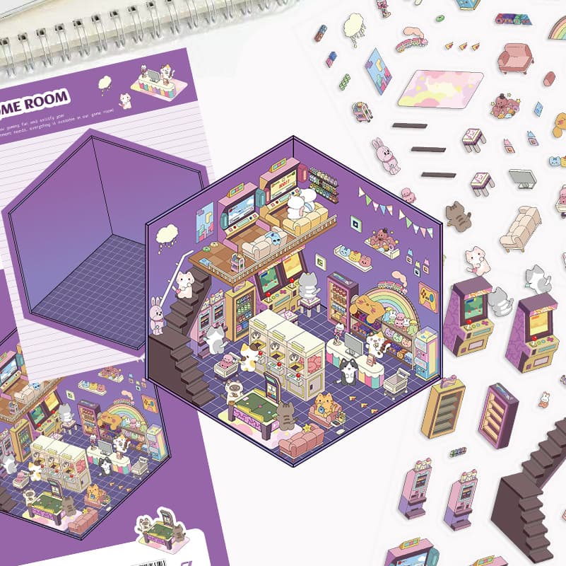 Pegatina 3D con escenas miniatura temáticas