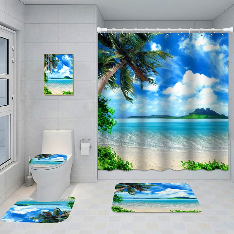 Juego de baño de cinco piezas con cortina y tapete