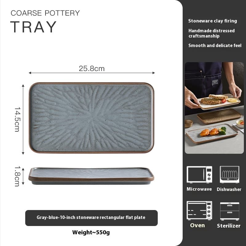 Plato rectangular cerámica para carne y comidas