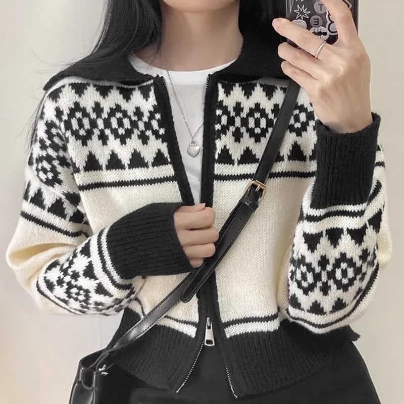 Cardigan de mujer con solapa y contraste