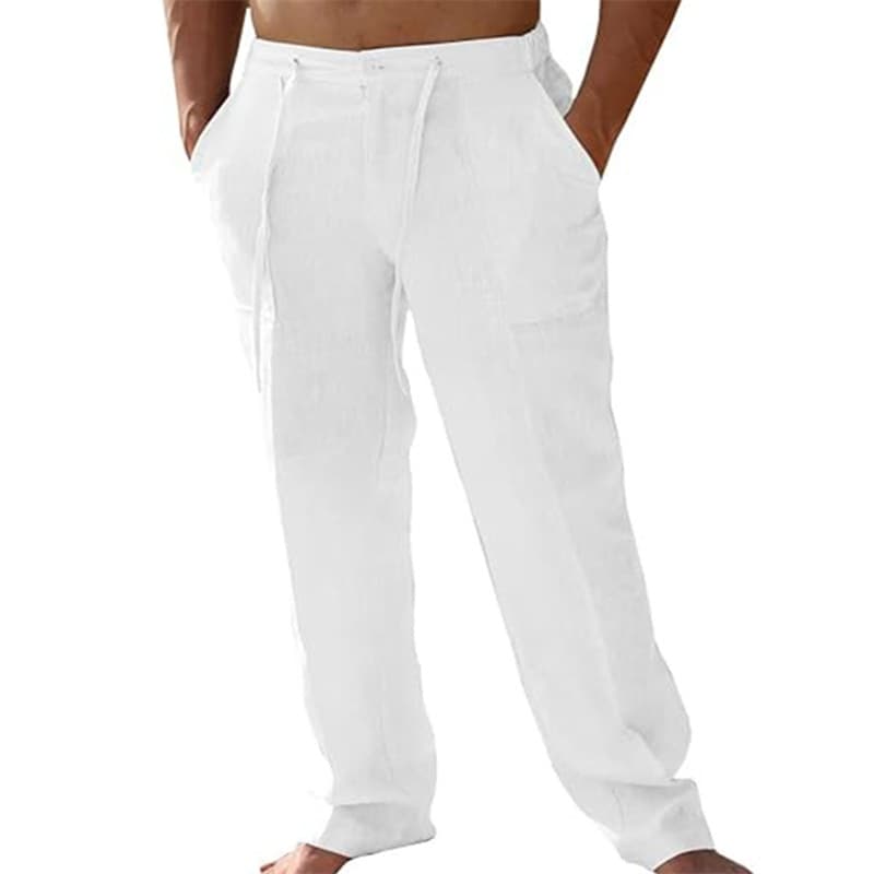 Pantalones de lino casuales para hombre con cordón ajustable