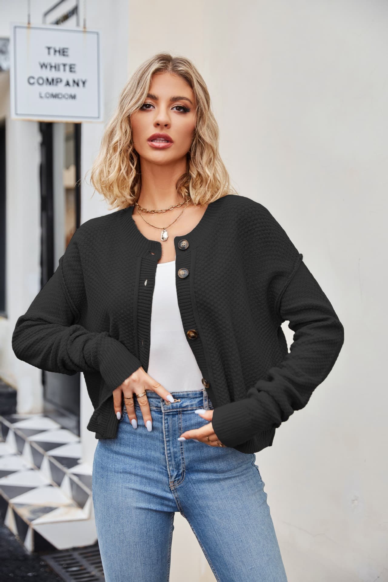 Cardigan tejido para mujer con botón simple