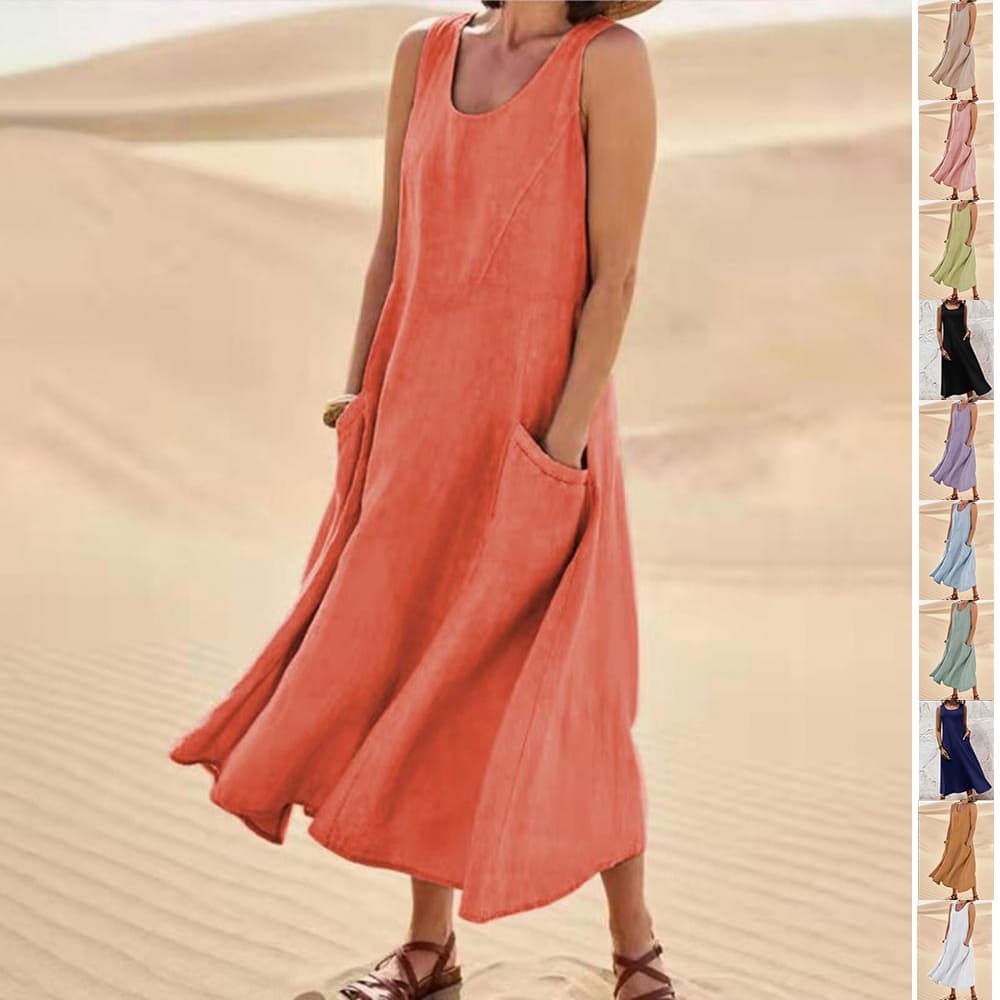 Vestido largo de verano sin mangas con bolsillos