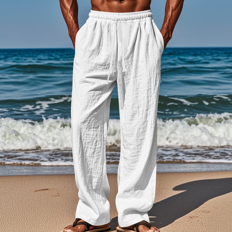 Pantalones de lino y algodón sueltos con cordón en talla plus