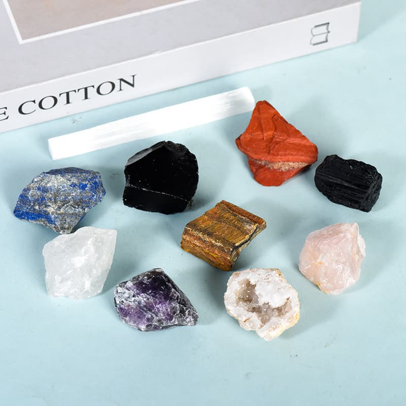Set de 9 cristales crudos con tiras de yeso
